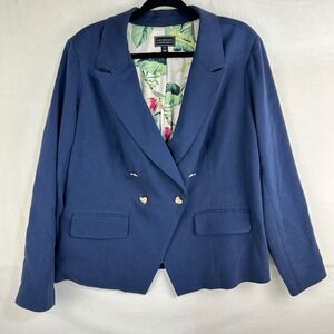 G by Giuliana Black Label Navy Double Breasted Blazer Tropical Print‎ Lining 1X